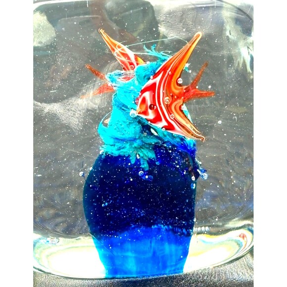 Art Glass Aquarium Fish Square Paperweight HandBlown Hand Crafted Underwater Duo - Picture 7 of 16